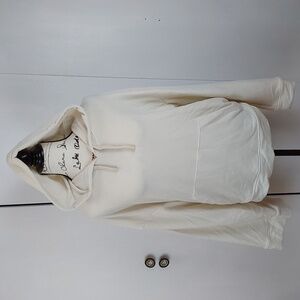 Womens Cream Oversized Hoodie Bell Sleeves Minimalist Neutral Sz.XL